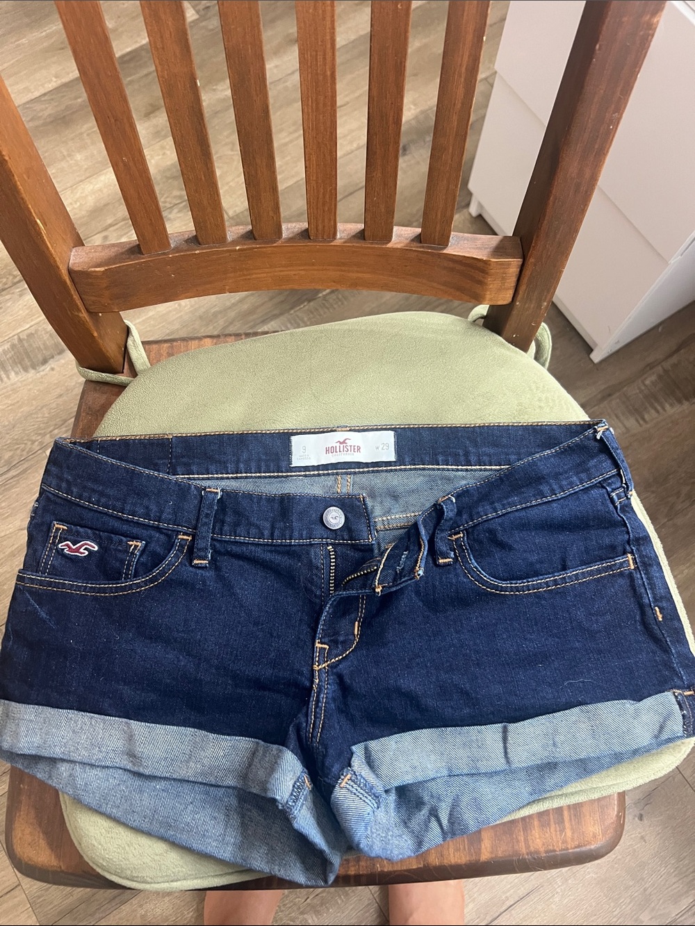 Hollister Dark Blue Rolled Hem Denim Shorts